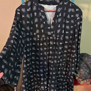 Cotton Black with Chalk Magnolias Floral Women's Tiered Short Dress